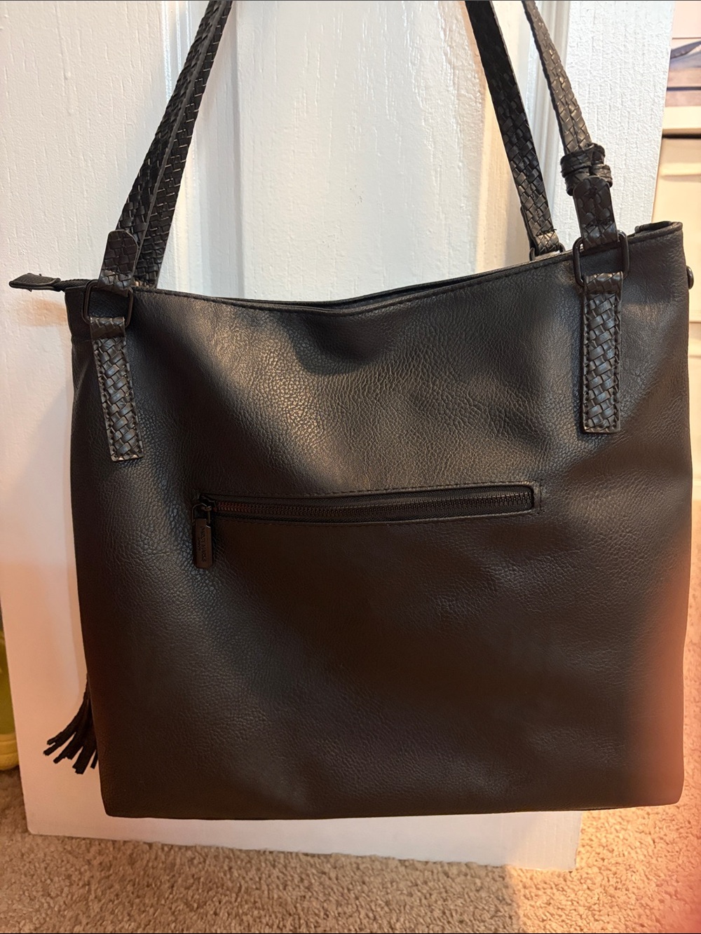Classic Black Shoulder Tote with Braided Straps